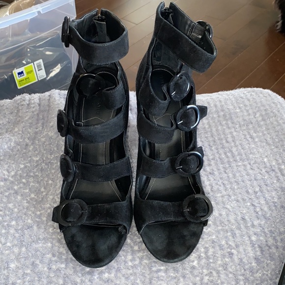 Kendall Kylie Black Suede Heels With Buckle’s and Back Zip at Heel - Picture 2 of 6